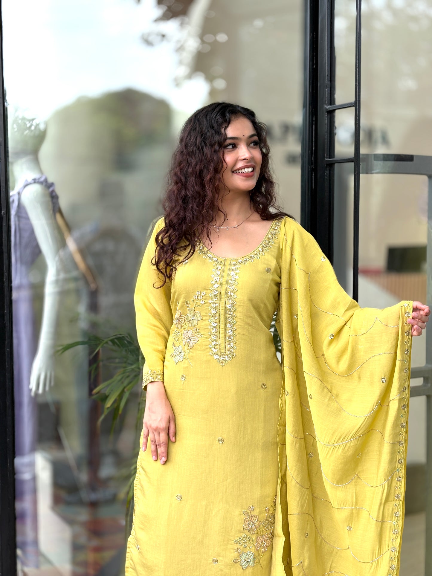Mustard Yellow Embroidered Kurta Pant Set with Dupatta