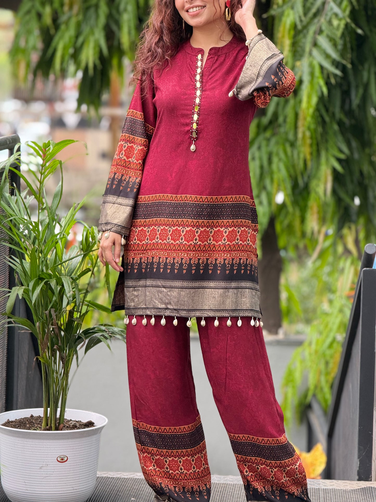 Printed Straight Kurta with Palazzo Pants Co-Ord Set