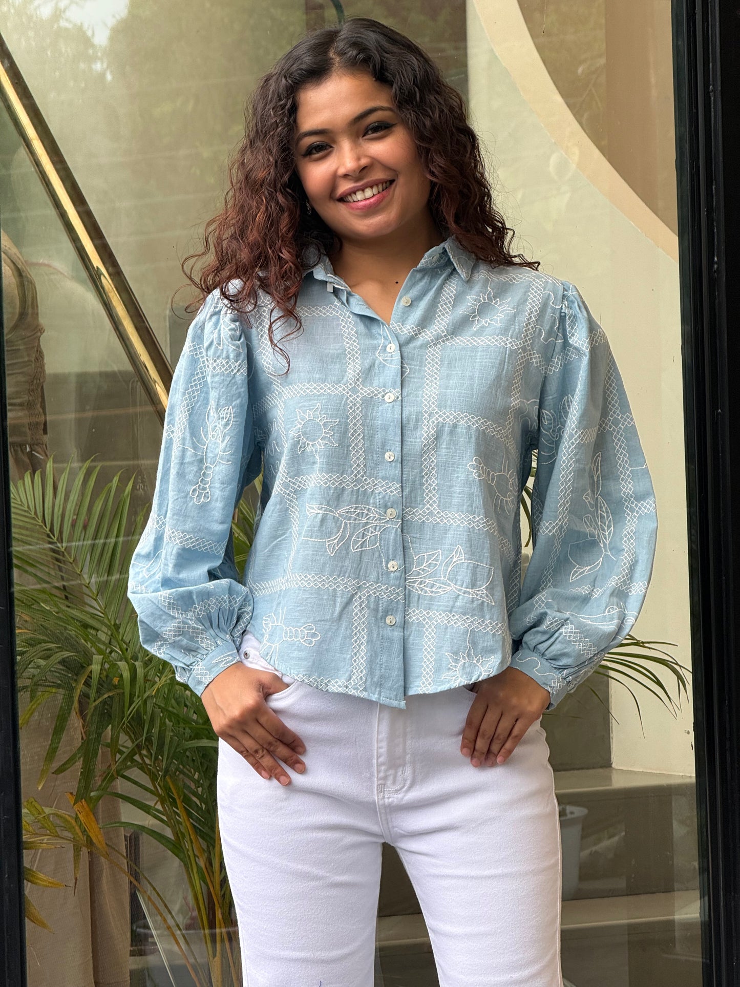 Checks embroidered shirt