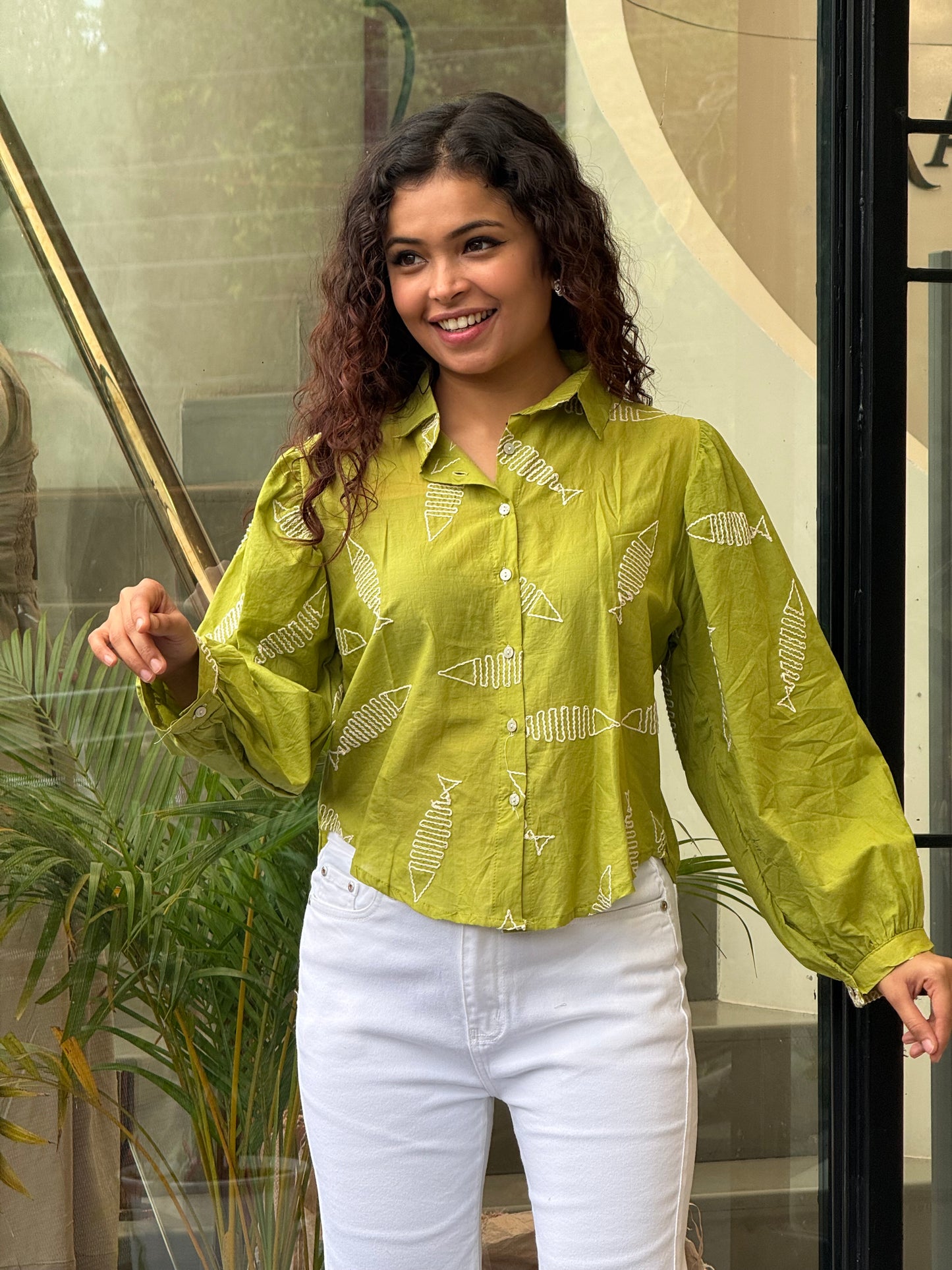 Green embroidered shirt