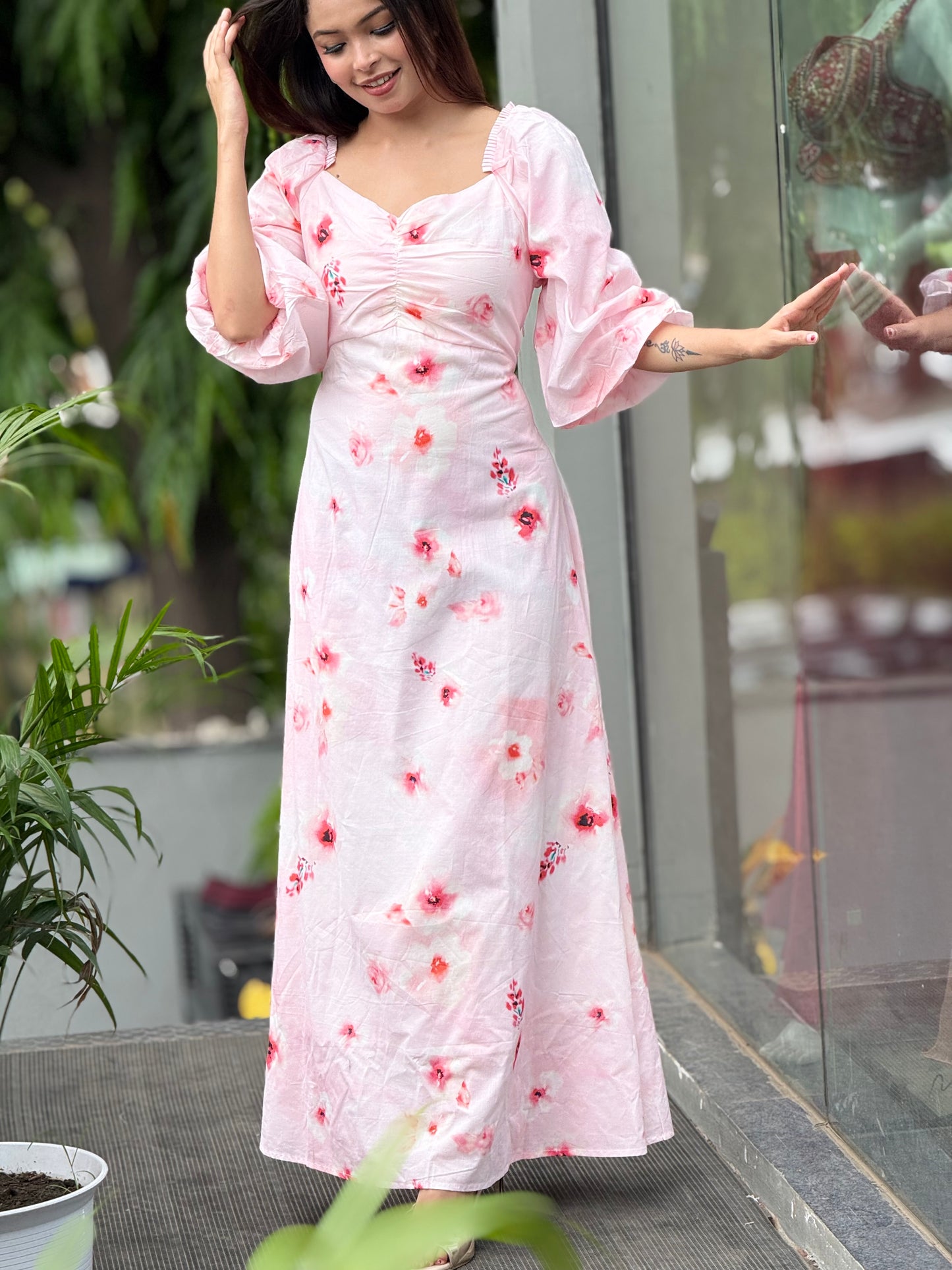 One piece floral tie die print dress