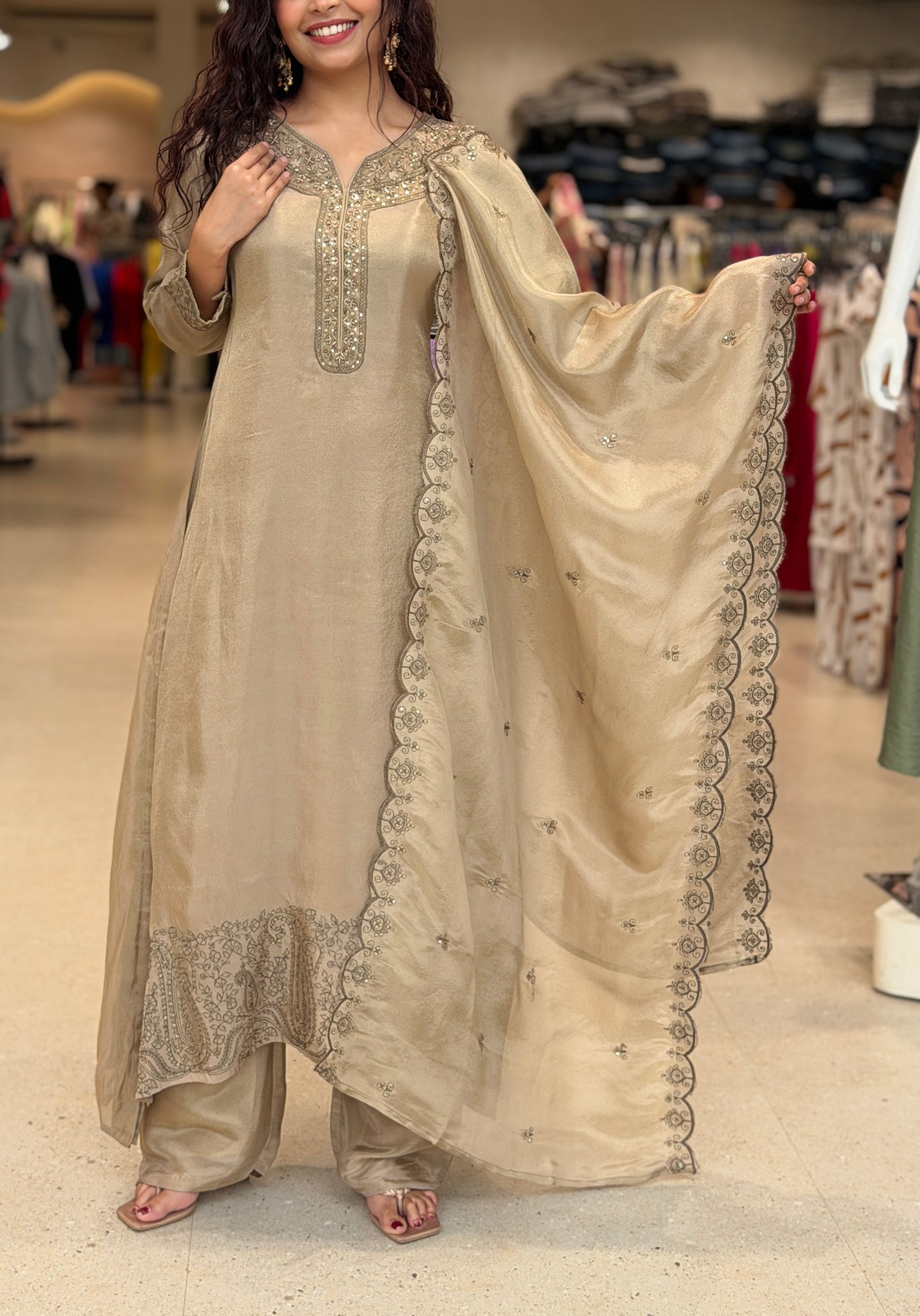 3 piece sequence and stone work suit set