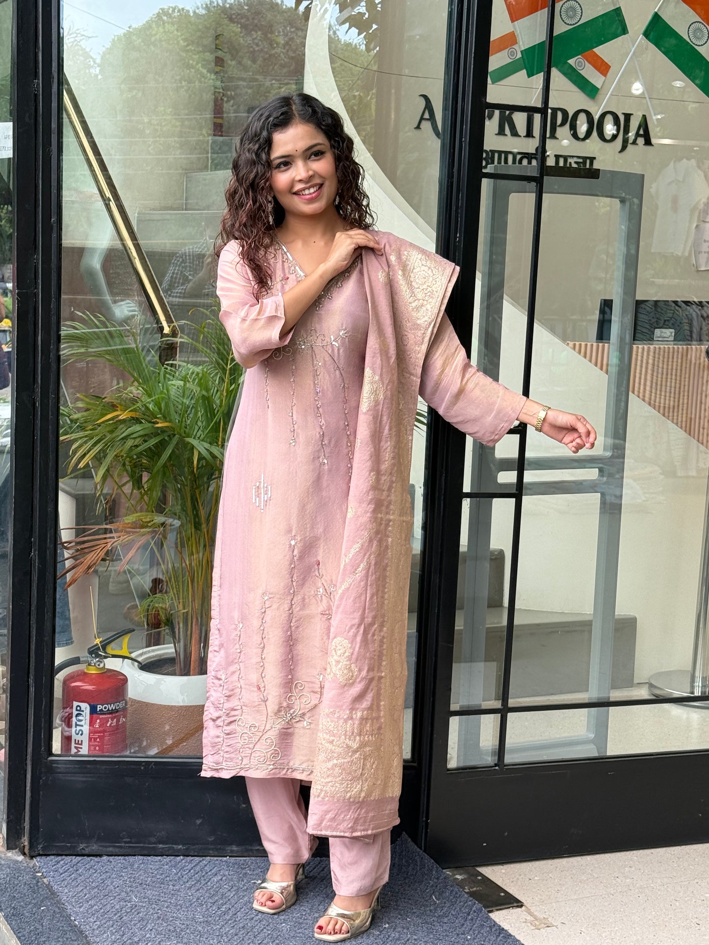 stone embroidered 3 piece partywear suit set