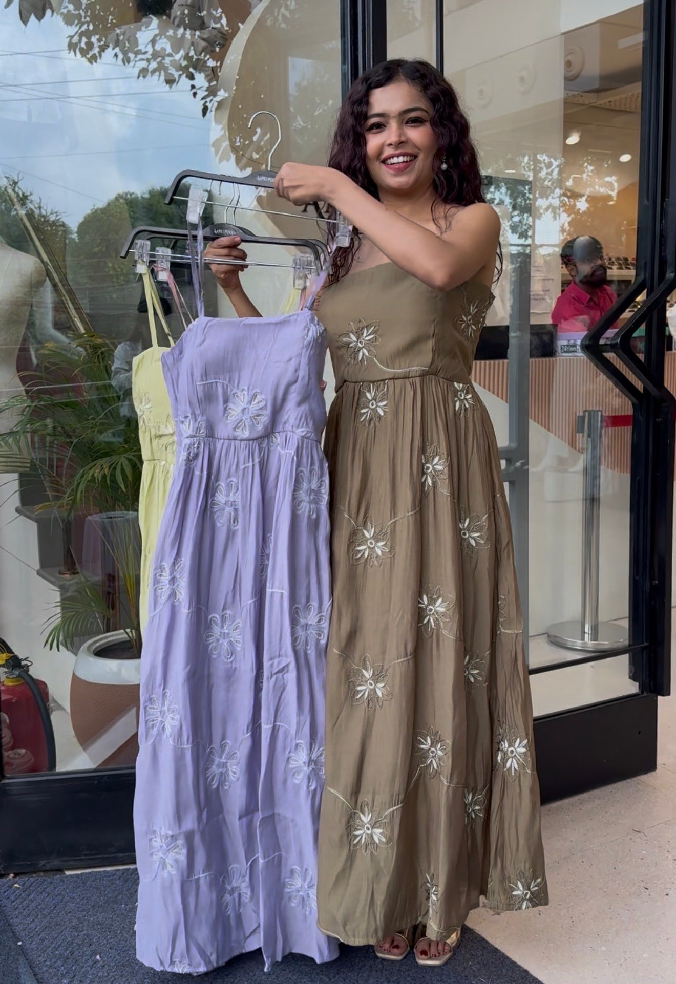 Floral embroidered middy one piece dress