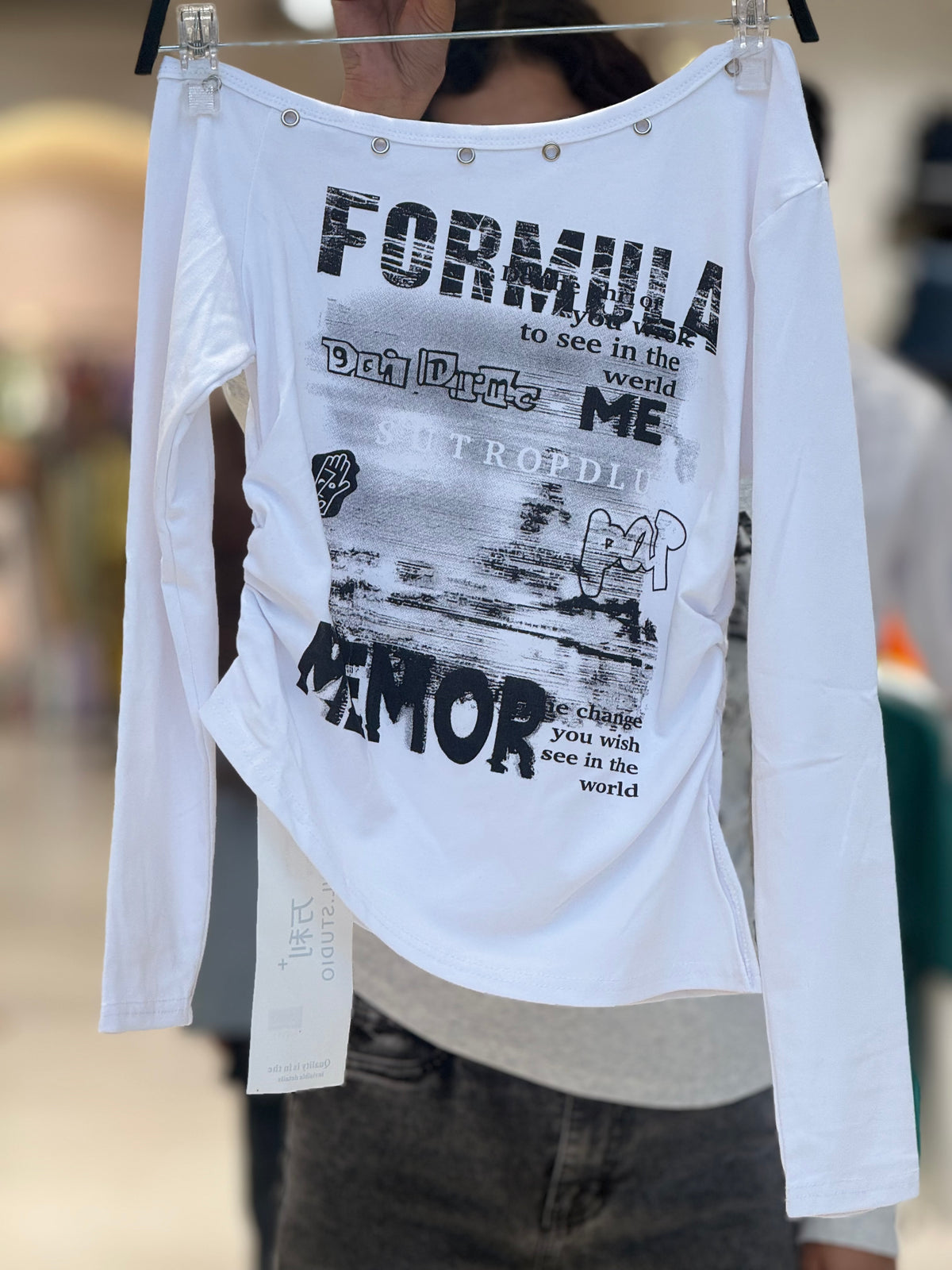 one side down shoulder full sleeve T-shirt