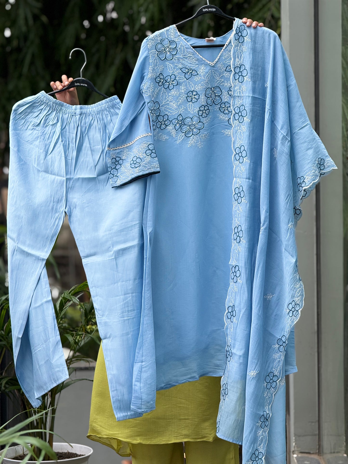 Embroidered pearl work 3 piece suit set