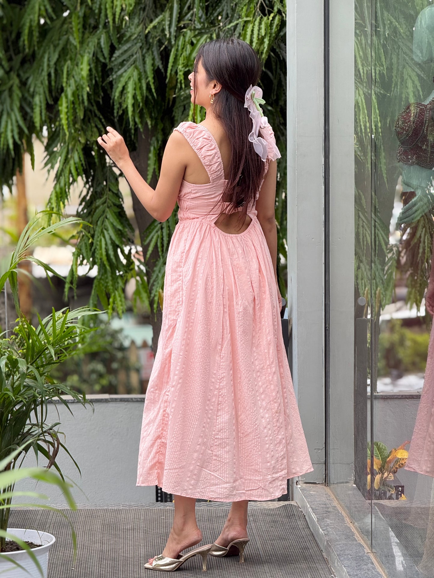 Pink pne piece dress with strap back