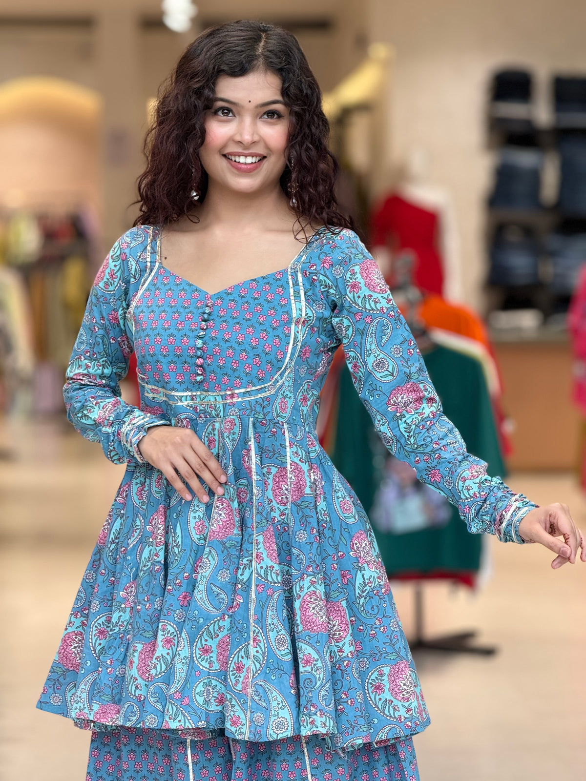 blue peplum crop top and gher plazo with dupatta suit set