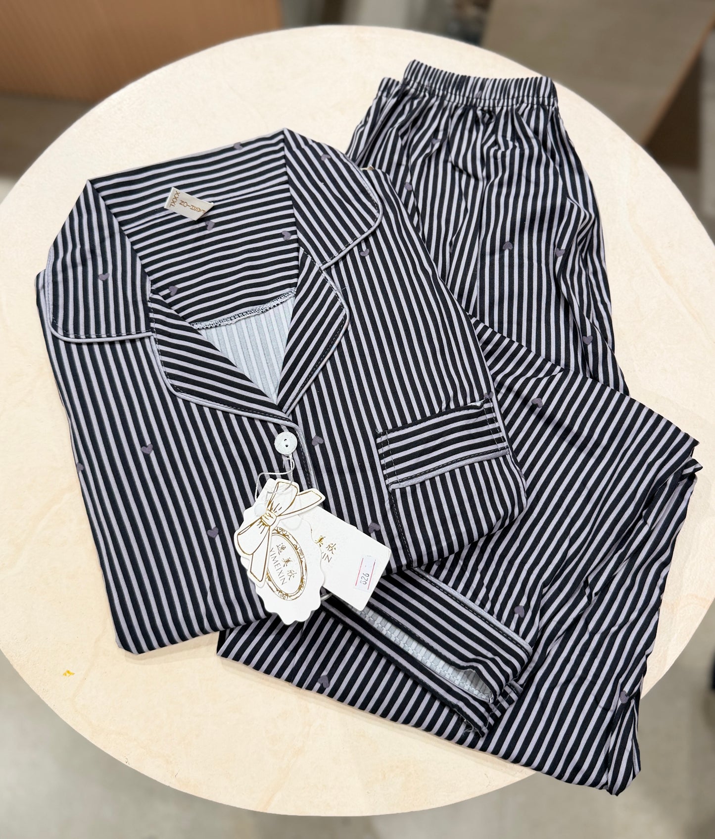 horizontal lines with little heart 2 piece night suit set
