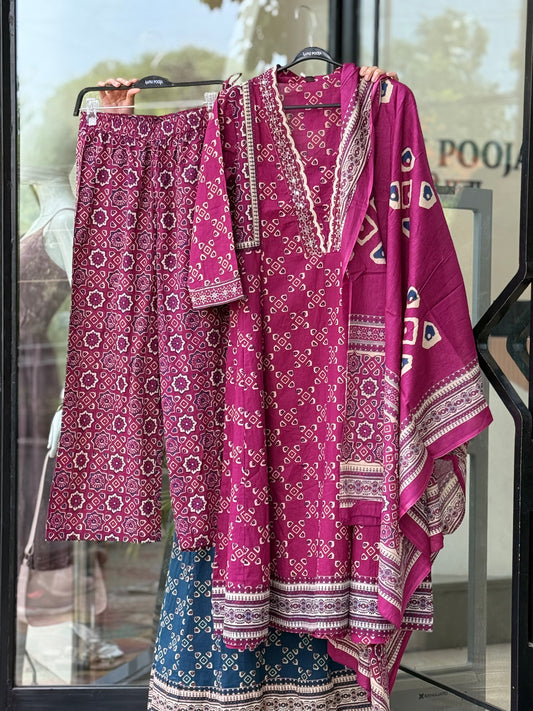 Printed 3 Piece cotton Suit Set