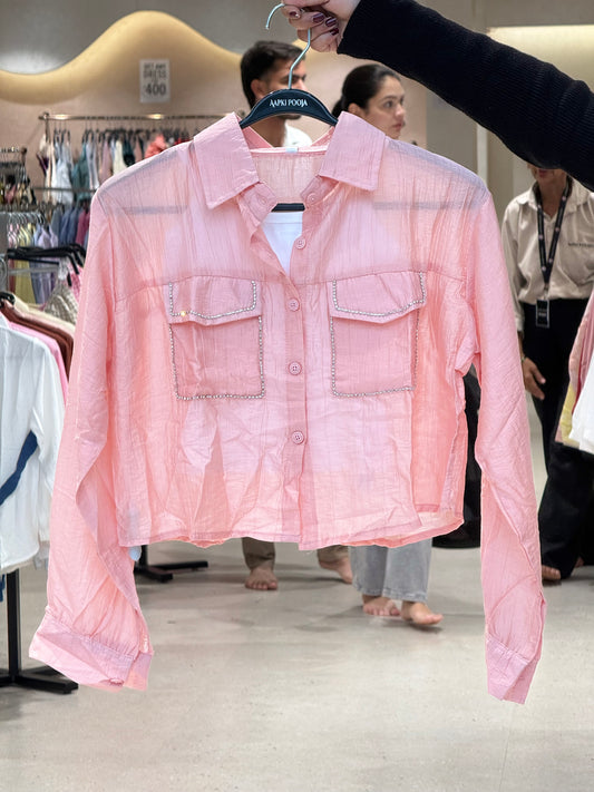 partywear stone work see through shirt