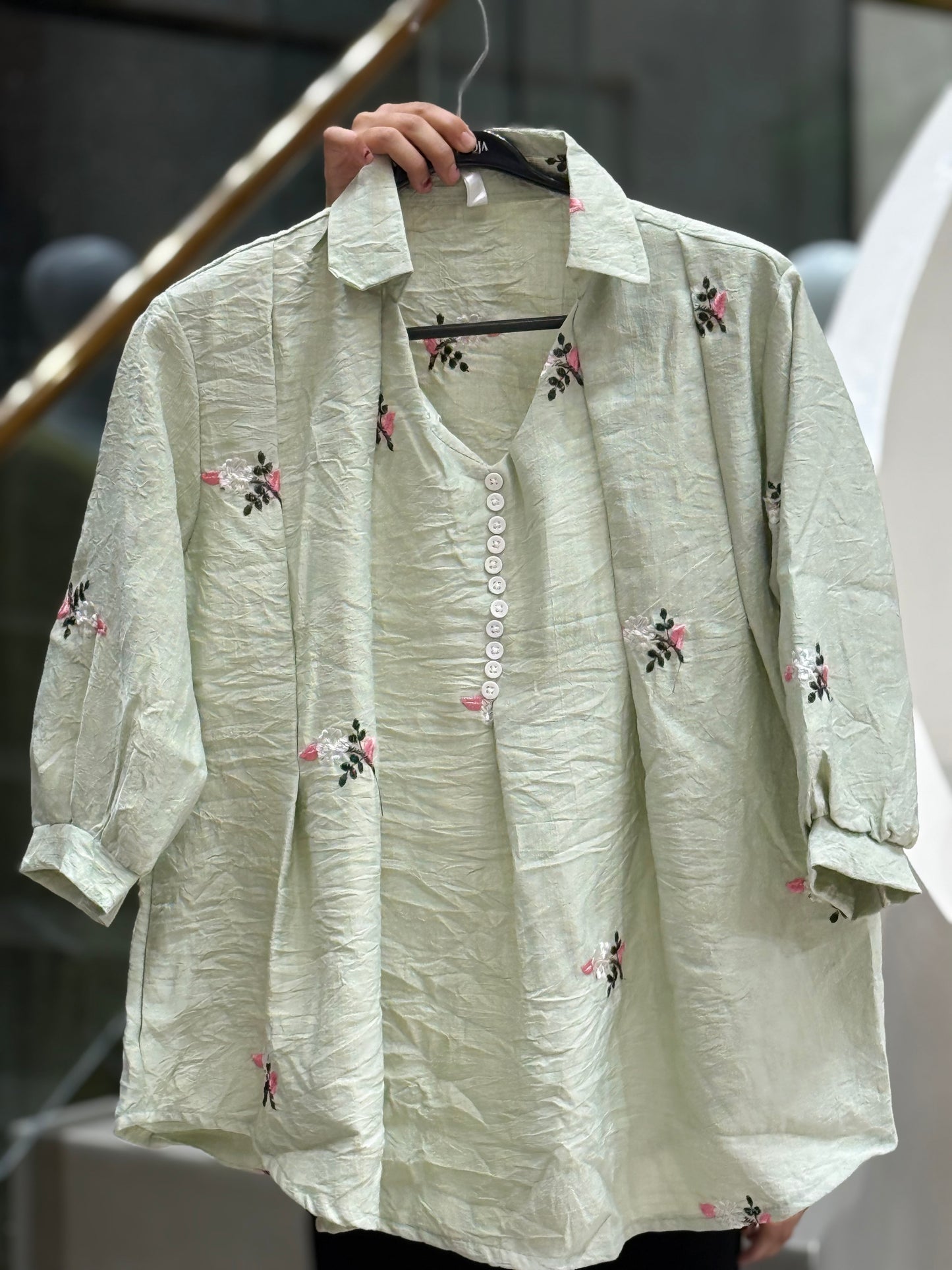 Embroidered top with button detail