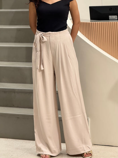 Elegant Tie-Waist Wide Leg Trousers