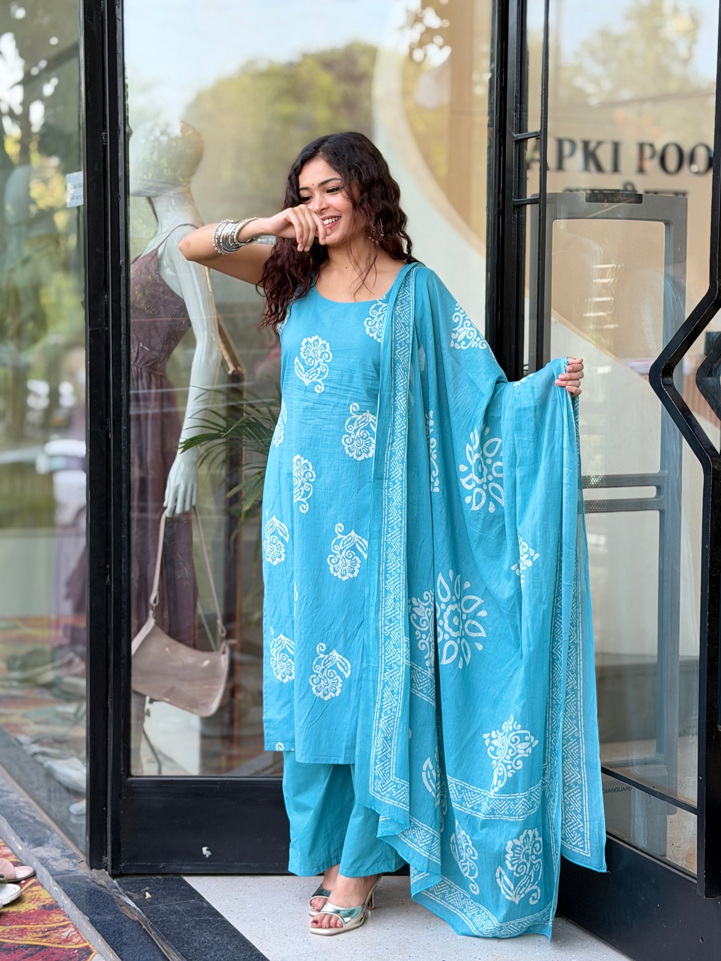 Cotton Printed 3-Piece Suit Set for Women | Kurta, Pants & Dupatta