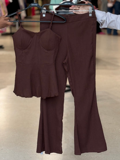 Sweetheart Neck Peplum Top & Flared Pants Co-Ord Set