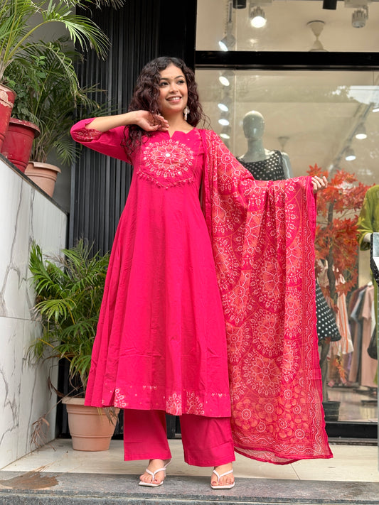 3 piece printed mirror work partywear suit set