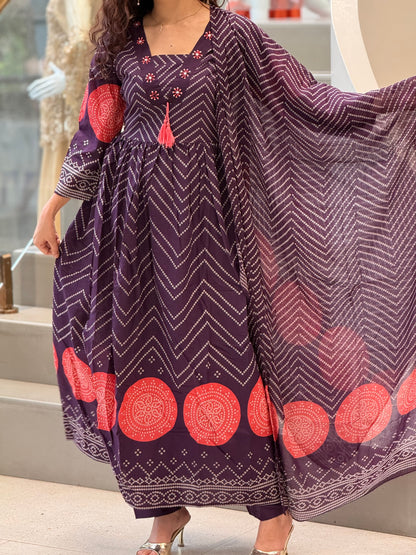 Bandhani print 3 piece suit set