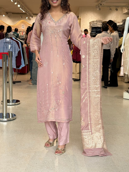 stone embroidered 3 piece partywear suit set