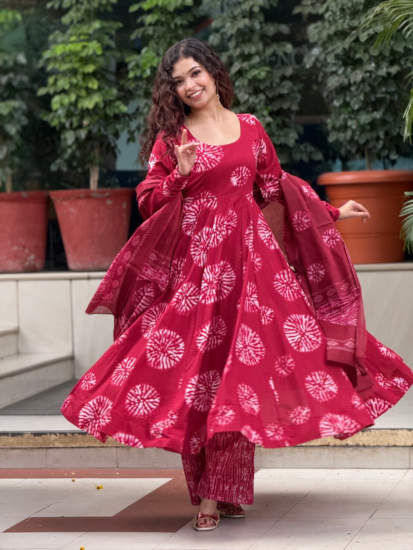 Anarkali ghera cotton suit set