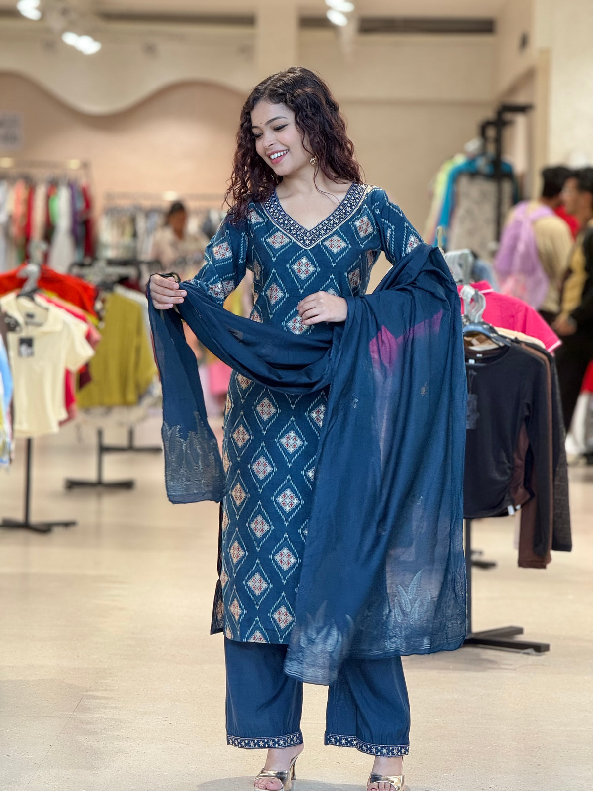 V-neck plazo pant 3 piece suit set