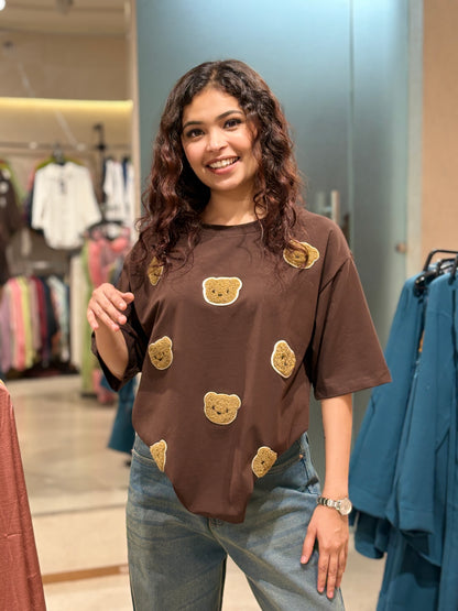 Imported Cute Kitty Patch Oversized T-Shirt for Women