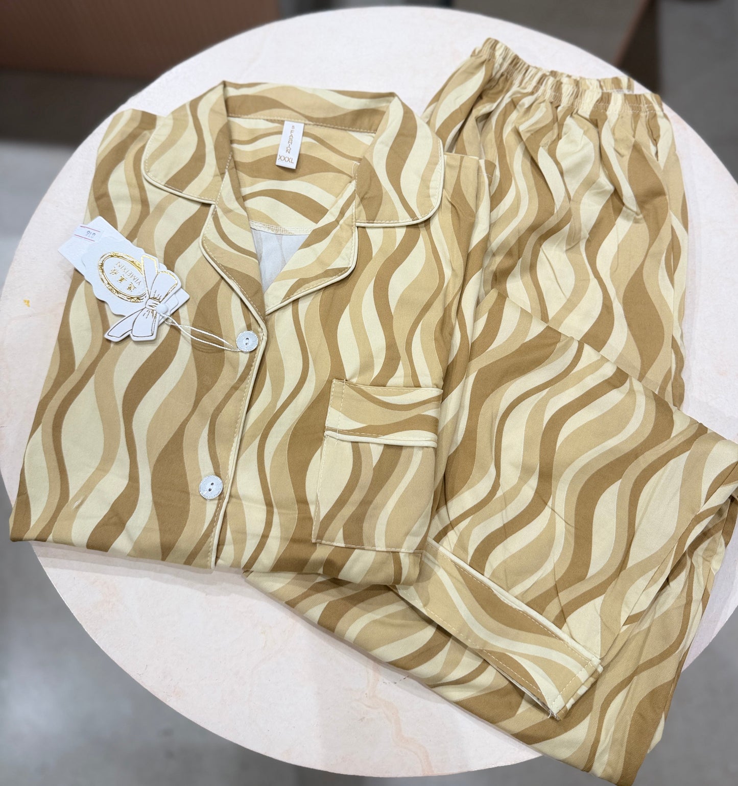 watery wavy print 2 piece night suit set