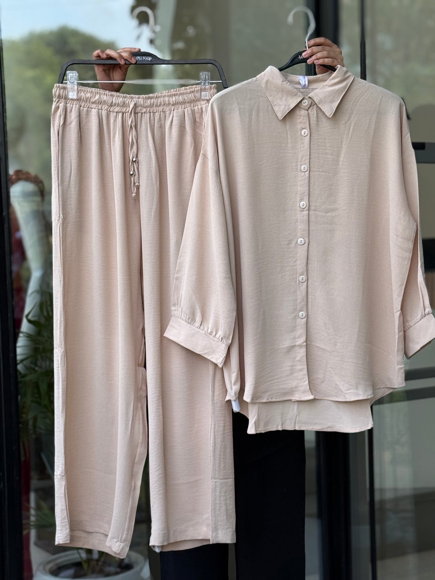 Women’s Elegant Cord  Set – Button-Down Shirt & Relaxed Fit Pants