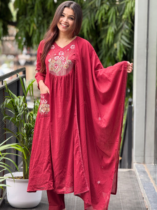 embroidered cotton 3 piece suit set