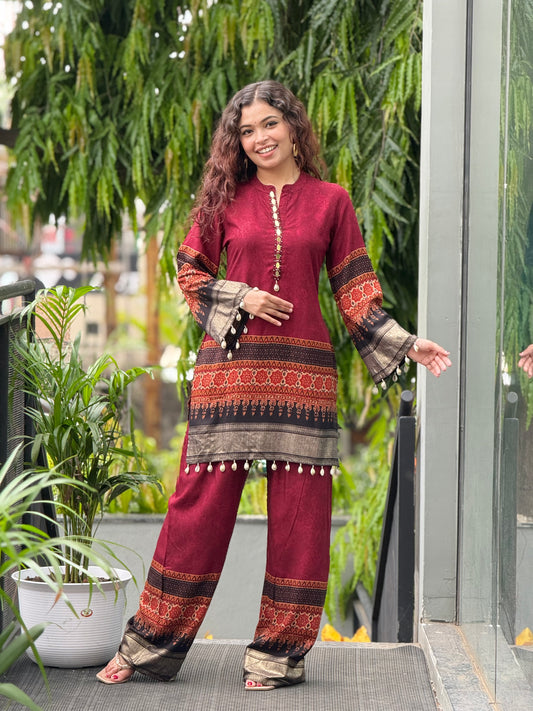 Printed Straight Kurta with Palazzo Pants Co-Ord Set