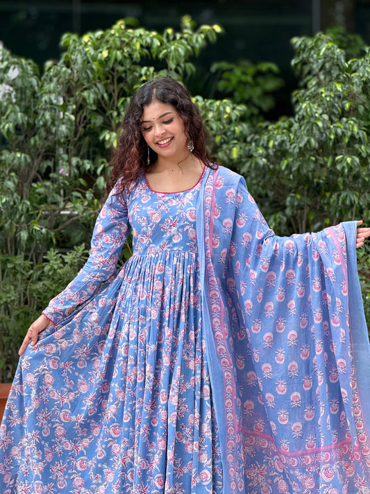 Anarkali full sleeves cotton suit set