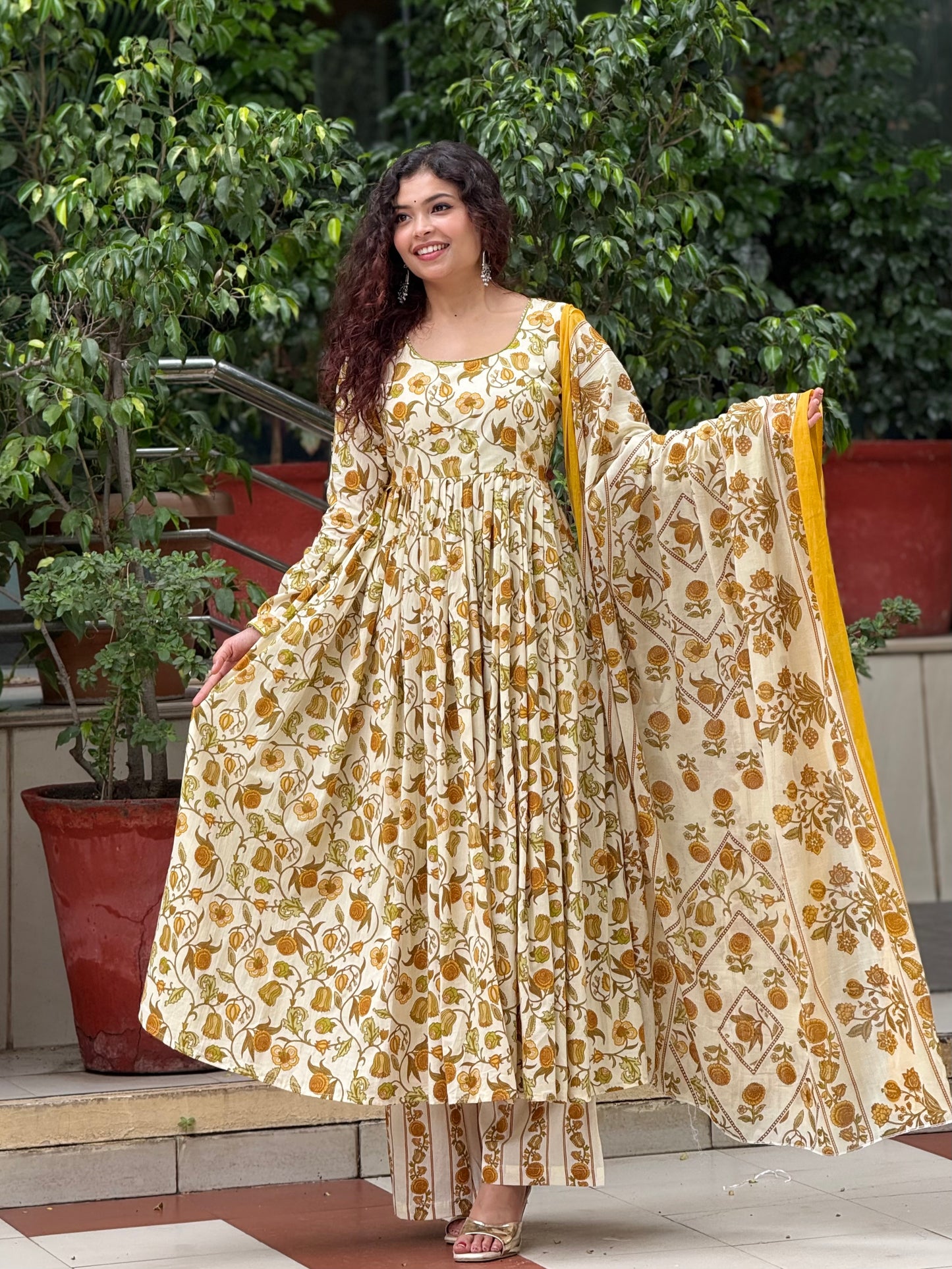 Anarkali full sleeves cotton suit set