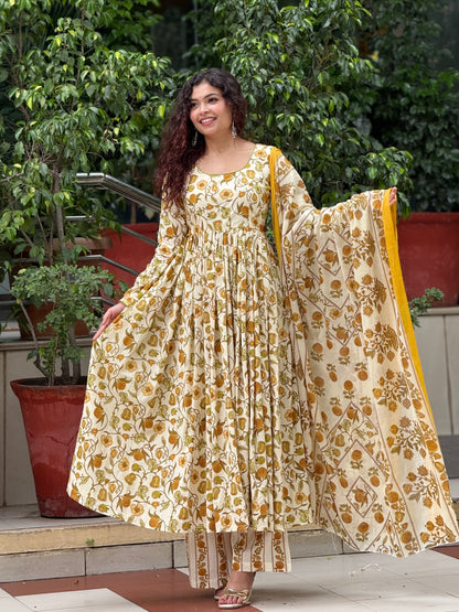 Anarkali full sleeves cotton suit set