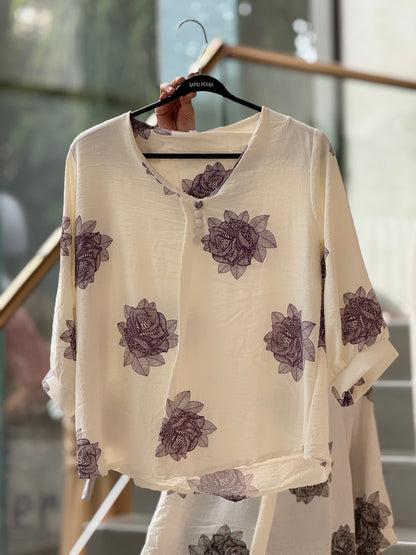 Floral button detail top