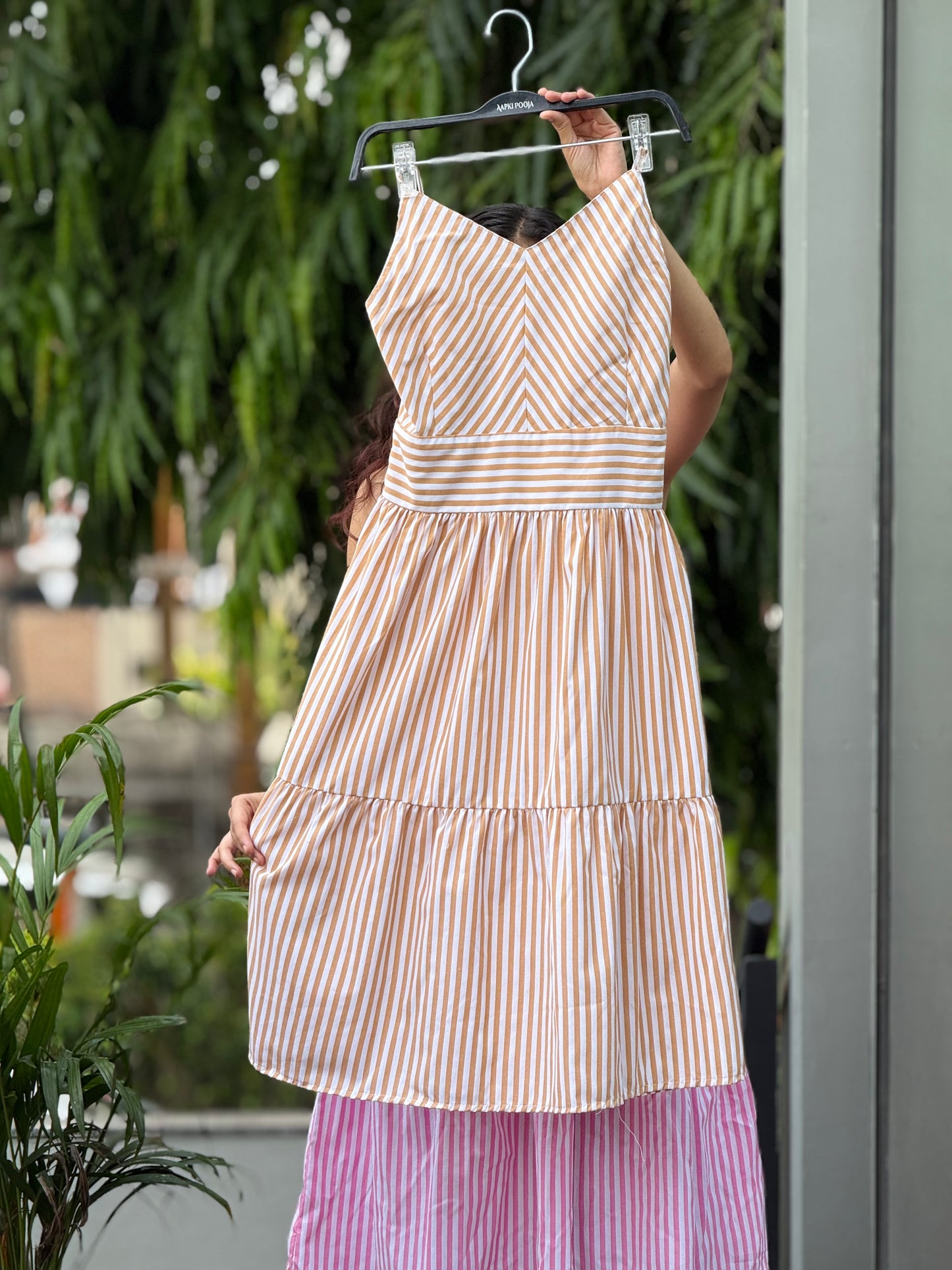 Strip horizontal lining detail middy one piece dress