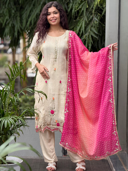 mirror work partywear 3 piece suit set