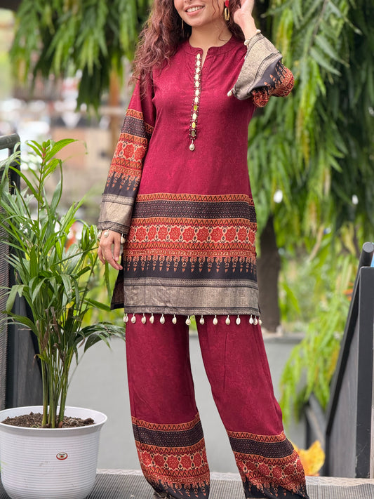 Printed Straight Kurta with Palazzo Pants Co-Ord Set