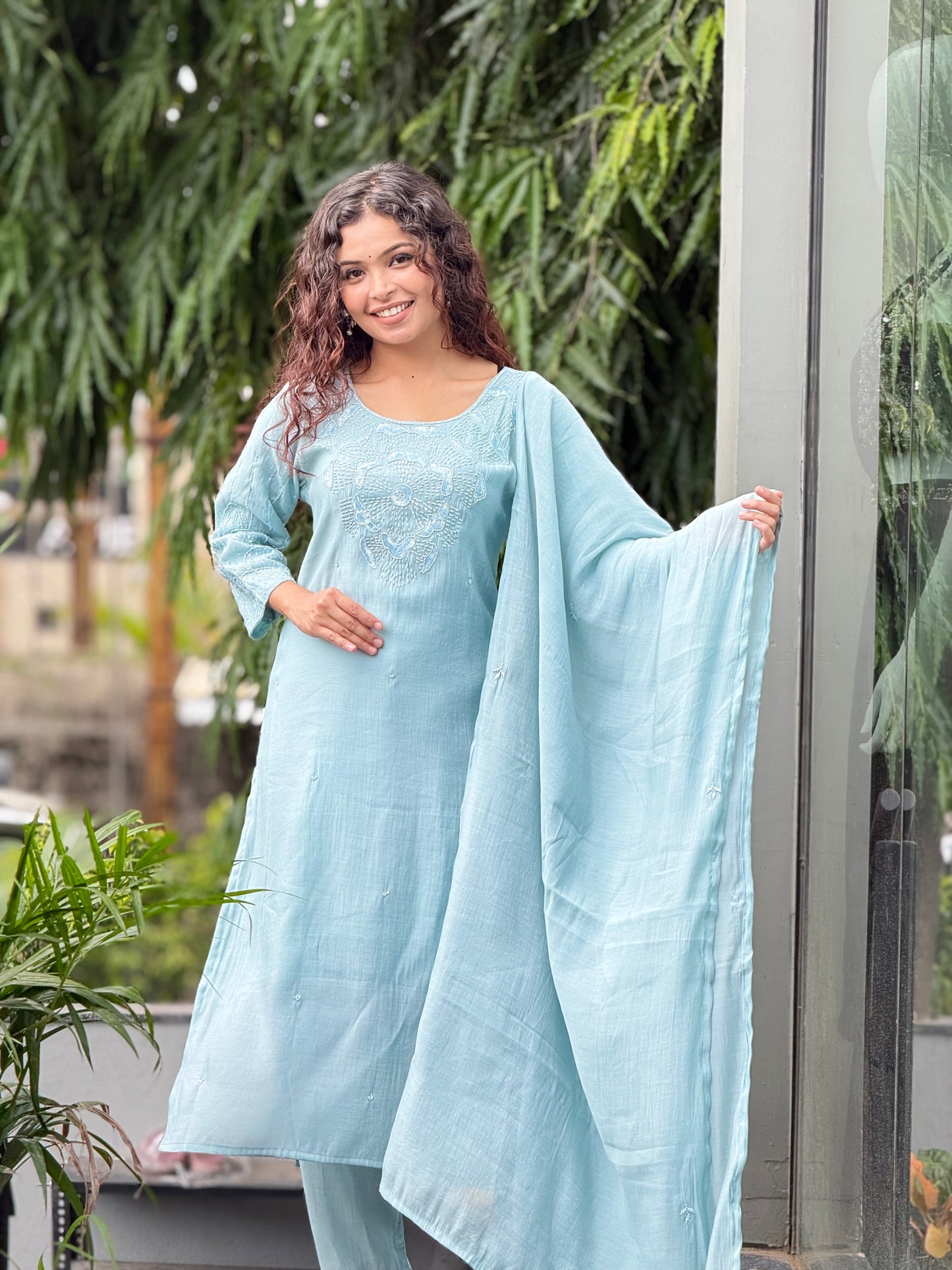 3 piece partywear stone work suit set