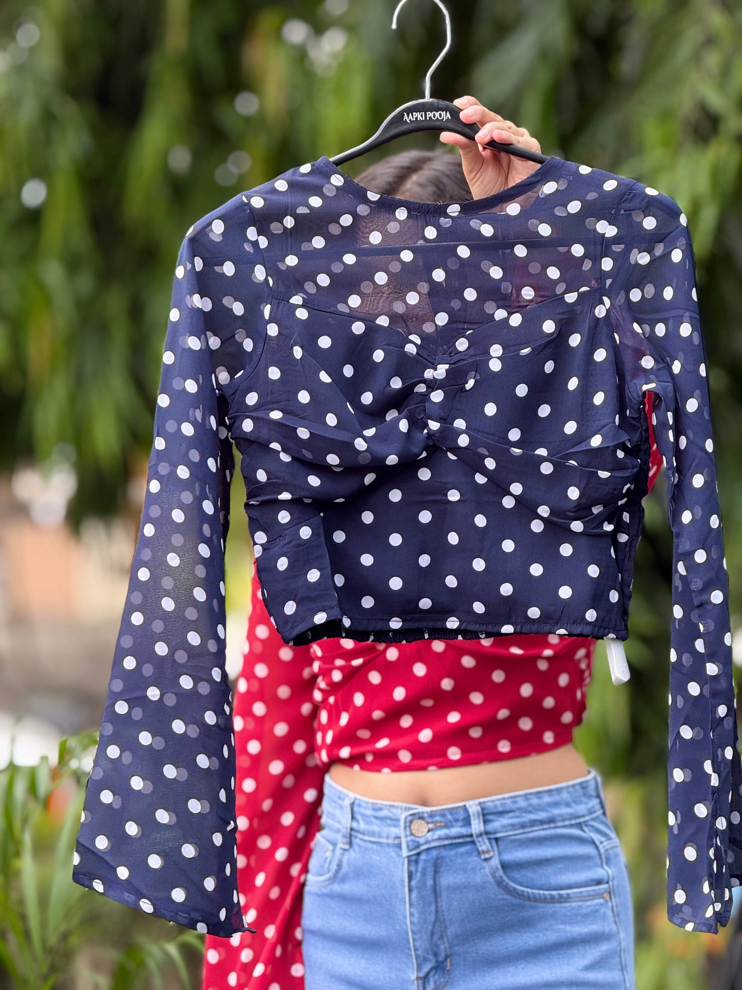 polka dot bell sleeve partywear top