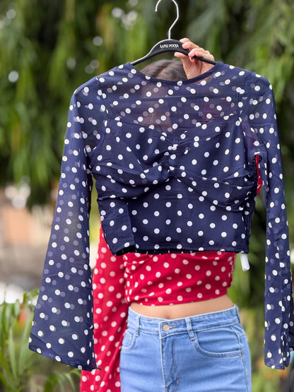 polka dot bell sleeve partywear top