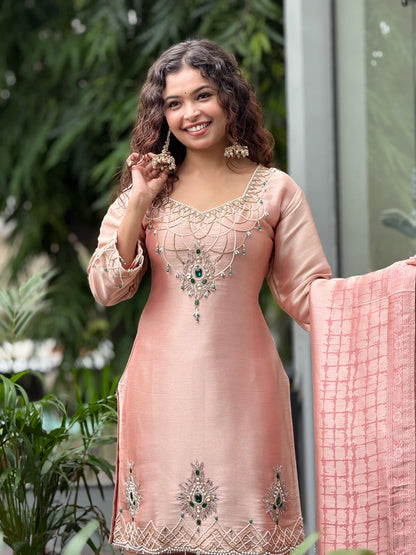 Stone work 3 piece partywear kurta suit set