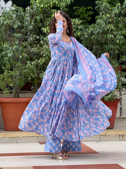 Anarkali full sleeves cotton suit set