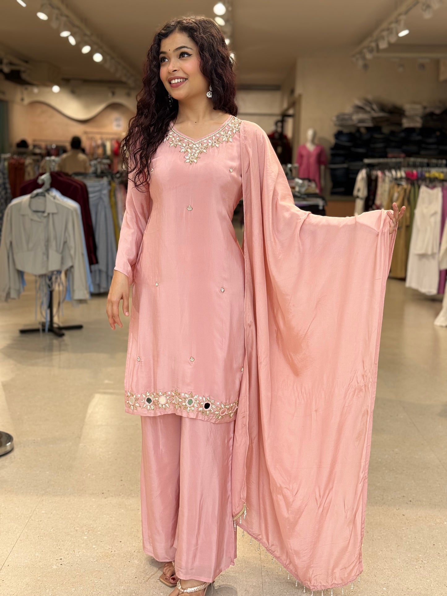 3 piece mirror work plazzo suit set