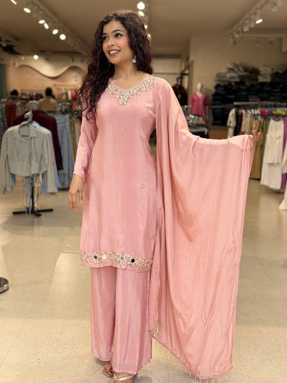 3 piece mirror work plazzo suit set