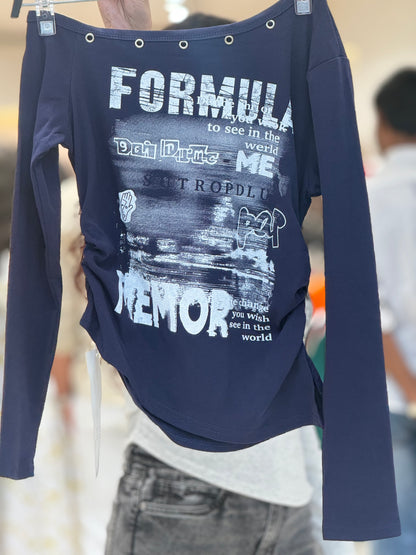 one side down shoulder full sleeve T-shirt