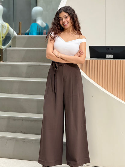 Elegant Tie-Waist Wide Leg Trousers