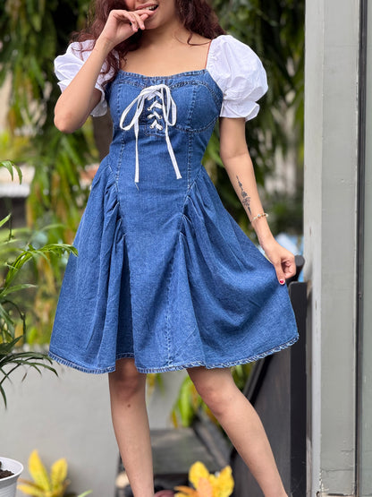 Denim Dress with Puff Sleeves