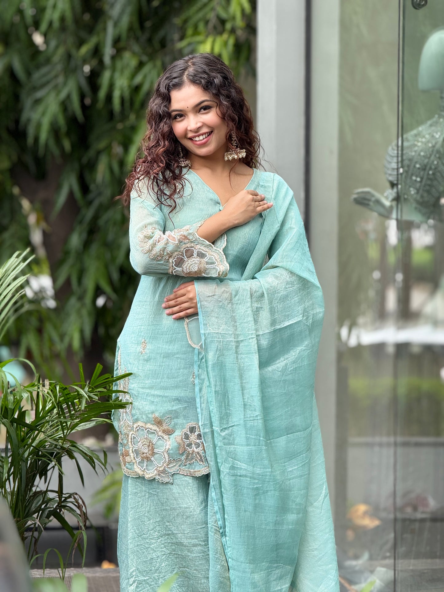 3 piece partywear kurta plaszo set
