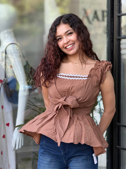Ruffle Tie-Up Peplum Top