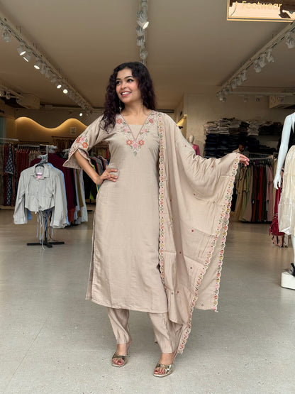 3 piece neck embroidered suit set