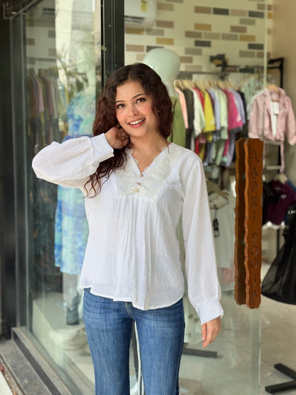 Elegant Lace Panel Cotton Top